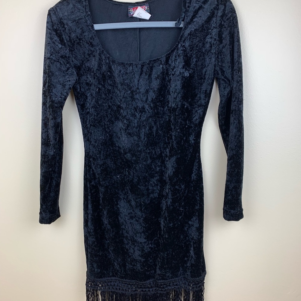 Vintage long sleeve velvet fringe dress
